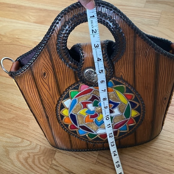 HANDMADE Western Leather Satchel Tote Purse Womens painted southwestern Artsy - Picture 13 of 16